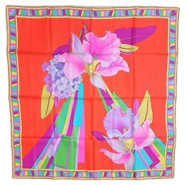 Lenço Leonard Paris laranja e multicolorido com flores Laranja