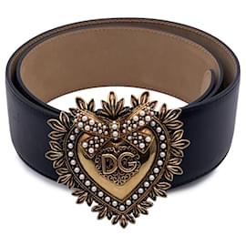 Dolce & Gabbana-Black Leather Devotion Heart Buckle Belt Size 90/36-Brown