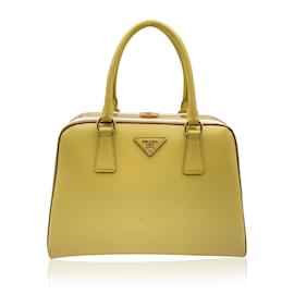 Prada-Yellow Saffiano Lux Leather Frame Top Handle Bag BL0808-Yellow