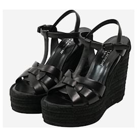 Saint Laurent-Black Tribute woven leather wedge sandals - size EU 38.5-Black