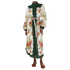 Autre Marque-Robe chemise midi en lin à imprimé floral crème - taille UK 10-Autre