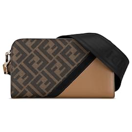 Fendi-Portefeuille diagonal Fendi Brown Zucca sur sangle-Marron