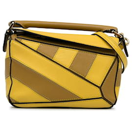 Loewe-LOEWE Yellow Mini Puzzle Rugby Stripe Satchel-Brown,Yellow