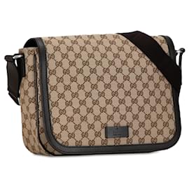 Gucci-Gucci Brown Medium GG Canvas Joy Crossbody-Brown,Beige