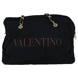 Valentino-VALENTINO Bolso Tote Con Cadena Lona Negro Autenticación yk12279-Negro