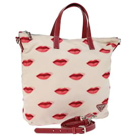 Prada-PRADA Hand Bag Nylon 2way White Red Auth am6180-White,Red