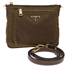 Prada-PRADA Borsa A Spalla Nylon Marrone Auth ki4473-Marrone