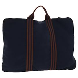 Hermès-HERMES Fourre Tout Porte Documents Business Bag Canvas Navy Brown Auth am6236-Brown,Navy blue