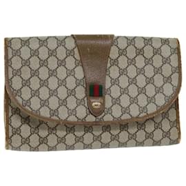 Gucci-GUCCI GG Supreme Web Sherry Line Clutch PVC Beige Rot 89 01 031 Auth yk12320-Rot,Beige