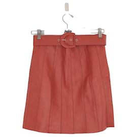 Sandro-Leather Mini Skirt-Brown