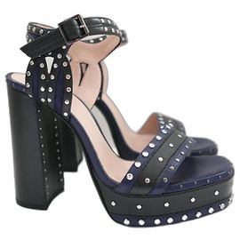 Lanvin x Alber Elbaz Resort 2016 Studded Platform Sandals Black Navy blue
