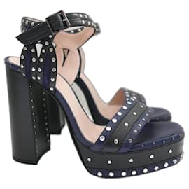 Lanvin-Lanvin x Alber Elbaz Resort 2016 Plateau-Sandalen mit Nieten-Schwarz,Marineblau