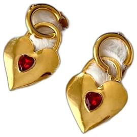 Chanel-Brincos de coração com cadeado Chanel vintage-Vermelho,Gold hardware