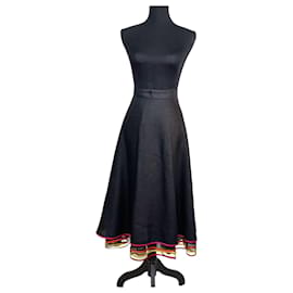 Autre Marque-Kenzo Jungle black linen skirt with ruffles-Black