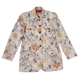 Emanuel Ungaro Leinenjacke in Beige mit Blumenmuster Beige