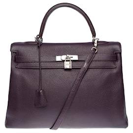 Hermès-HERMES Kelly 35 Bag in Purple Leather - 101889-Purple