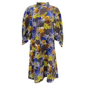 Autre Marque-Robe Prada en soie bleue à imprimé floral multicolore avec lien au dos au cou-Multicolore