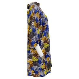 Autre Marque-Robe Prada en soie bleue à imprimé floral multicolore avec lien au dos au cou-Multicolore