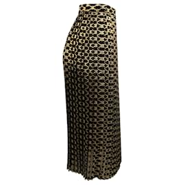 Autre Marque-Black / Gold Logo Jacquard Pleated Midi Skirt-Black