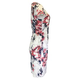 Autre Marque-Carolina Herrera Robe à manches courtes imprimée florale blanc / rouge / bleu-Multicolore