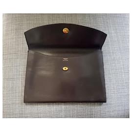 Hermès-Vintage Rio Hermès clutch in brown glazed leather-Dark brown