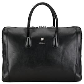 Versace-Bolsa de couro Medusa da Versace preta em muito bom estado-Preto