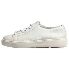 Santoni-White tumbled leather trainers - size EU 36.5-White