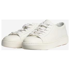 Santoni-White tumbled leather trainers - size EU 36.5-White