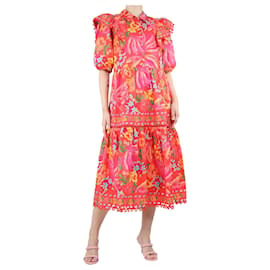 Farm Rio-Robe midi rouge imprimé fleuri - taille M-Rouge