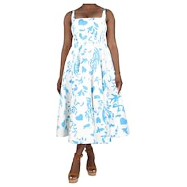 Autre Marque-Robe midi imprimée florale blanche et bleue - taille UK 16-Blanc