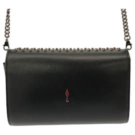 Christian Louboutin-Christian Louboutin Black Studded Leather Paloma Clutch on Chain-Black