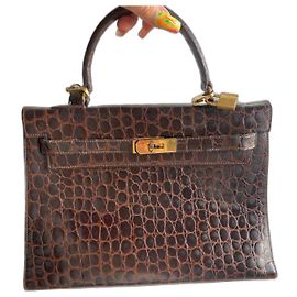 Bolsa Hermès Kelly 32 em couro de crocodilo marrom Marrom