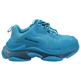 Balenciaga-Balenciaga Triple S Clear Sole Sneakers in Blue Polyurethane-Blue