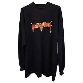 Balenciaga Metal Logo Distressed Sweatshirt in Black Cotton Black