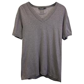 Dolce & Gabbana-Dolce & Gabbana V-Neck T-Shirt in Grey Cotton-Grey