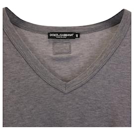 Dolce & Gabbana-Dolce & Gabbana V-Neck T-Shirt in Grey Cotton-Grey