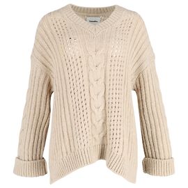 Nanushka Arwan Zopfmusterpullover aus beiger Wolle Braun Beige