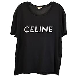 Céline-Celine Logo T-Shirt in Black Cotton-Black