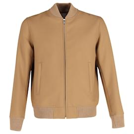 Sandro-Sandro Zip-Up Varsity Jacket in Brown Wool-Brown