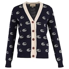 Gucci-Mit Gucci gefütterter Cardigan aus blauer Jacquardwolle-Blau