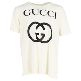 Gucci-T-Shirt aus cremeweißer Baumwolle mit Gucci-Logo-Weiß,Roh