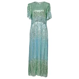 Autre Marque-Rixo Venus Sequined Midi Dress in Turquoise Chiffon-Other