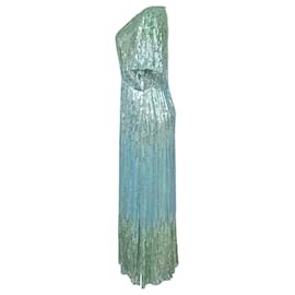 Autre Marque-Rixo Venus Sequined Midi Dress in Turquoise Chiffon-Other