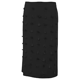 Jason Wu-Jason Wu Braided Tassel Detail Skirt in Black Wool-Black