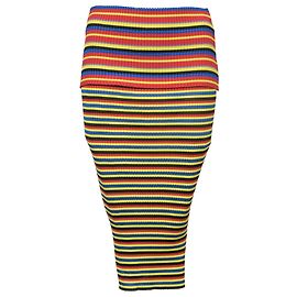 Versace Striped Ribbed-knit Pencil Skirt in Multicolor Wool Multiple colors