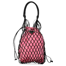 Prada-Prada Rete Tessuto Bolso tote de cuero 1BC072 en buen estado-Otro