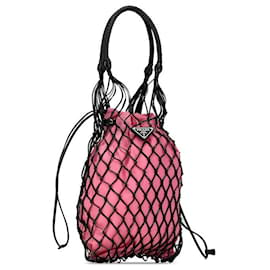 Prada-Prada Rete Tessuto Bolso tote de cuero 1BC072 en buen estado-Otro