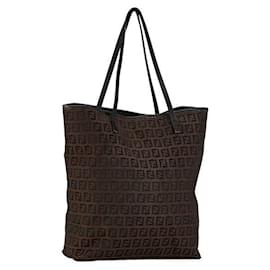 Fendi-Fendi Zucchino Canvas Leather Tote Bag in Very Good Condition-Brown