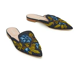 Alberta Ferretti-Alberta Ferretti Flats Mules EU39 Floral Denim Slip-On-Schuhe US8-Blau