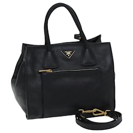 Prada-PRADA Hand Bag Leather 2way Black BN2626 Auth am6177A-Black